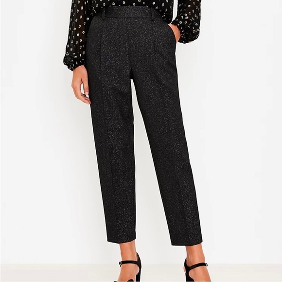 NWOT LOFT Pull On Tapered Pants In Black Shimmer L - Picture 1 of 16